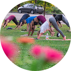People doing yoa in Burnet Woods