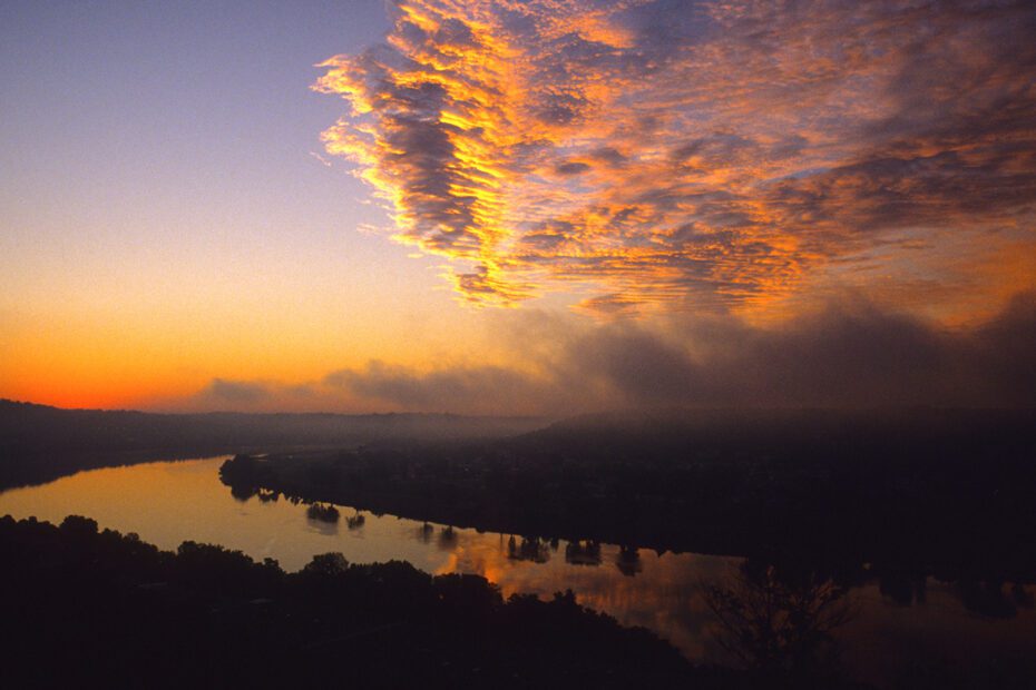 A sunset over the Ohio River