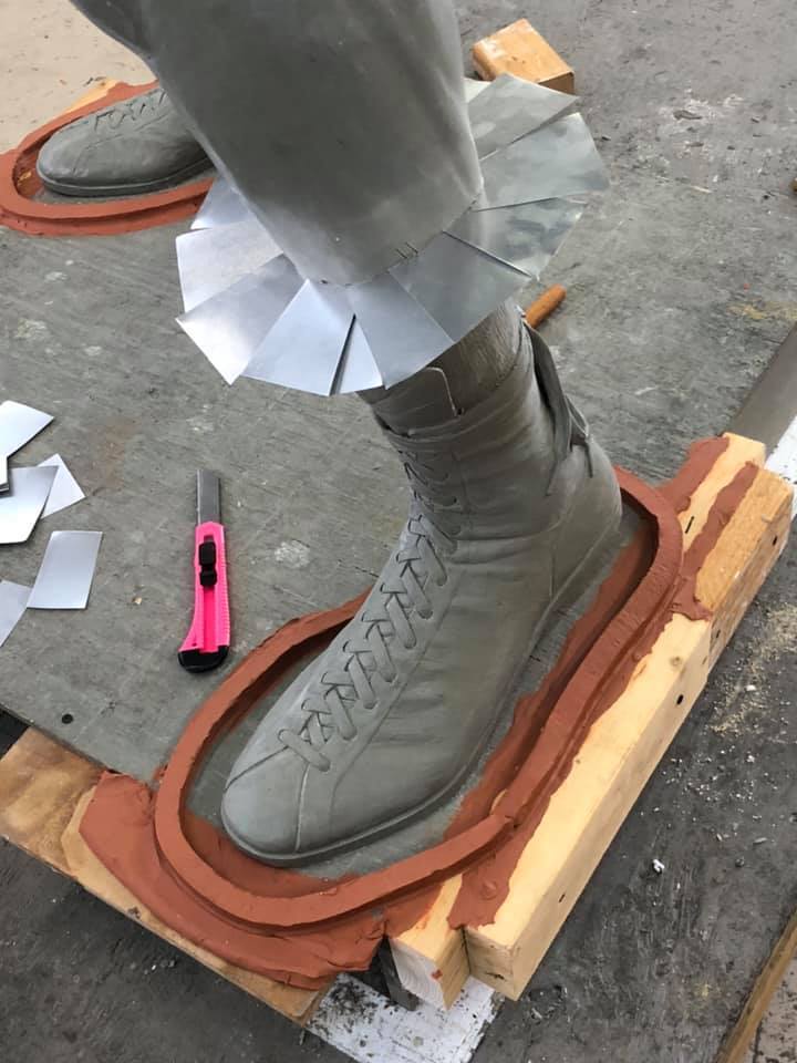 Ezzard Charles clay statue in mold
