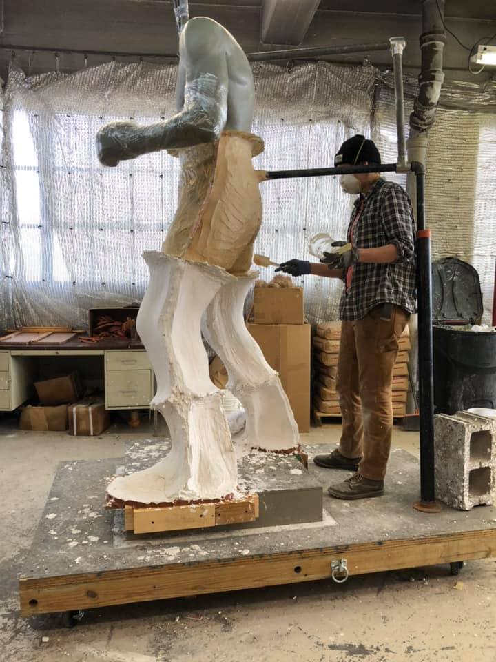 Ezzard Charles statue clay in molds