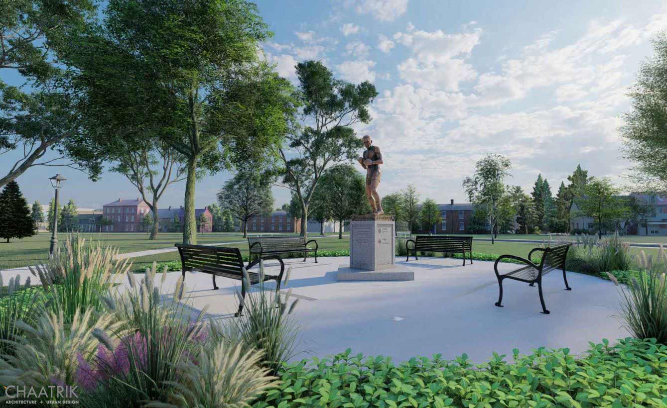 Rendering of the Ezzard Charles Statue Plaza in Laurel park