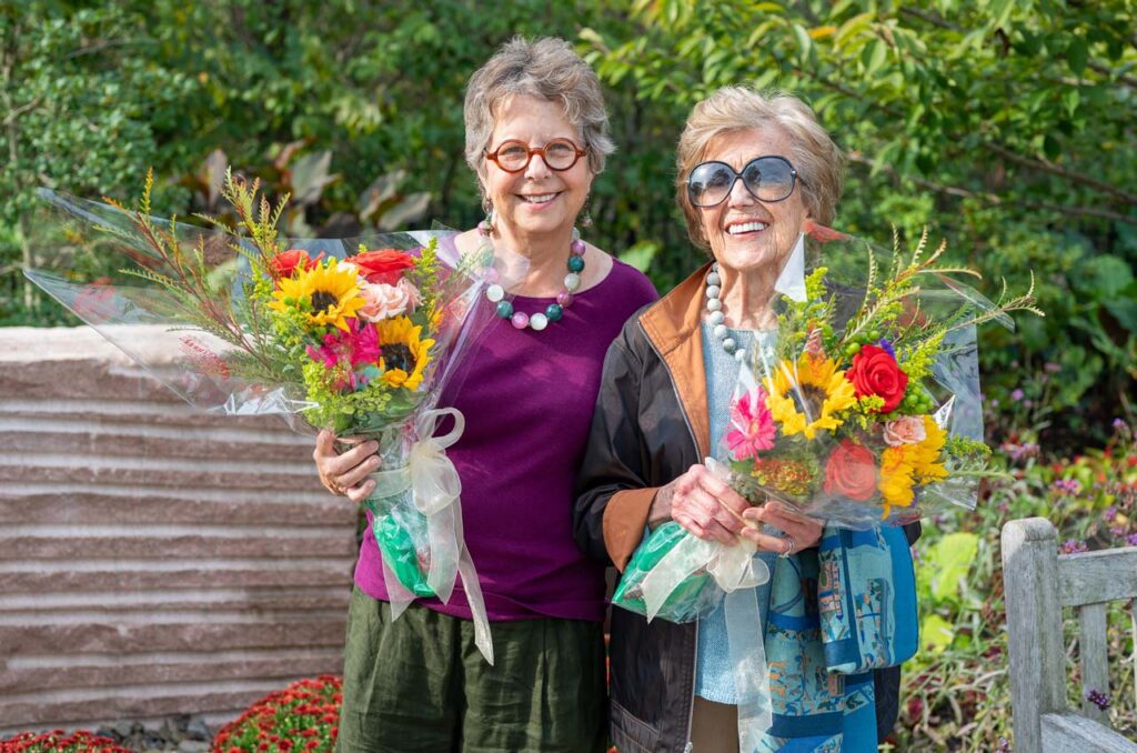 The new sculpture in Ault Park with Artist Marjorie Pease Applegate and Ellen Sole