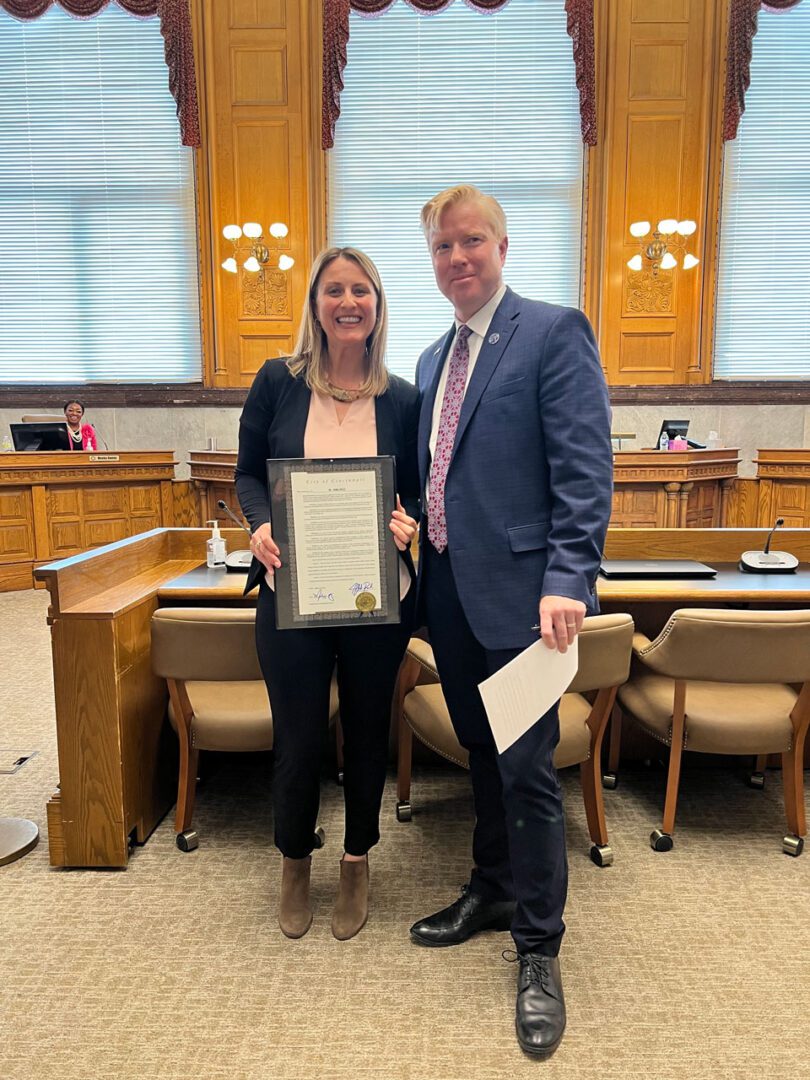 Jennifer Hafner Spieser and Mark Jeffreys in City Hall.