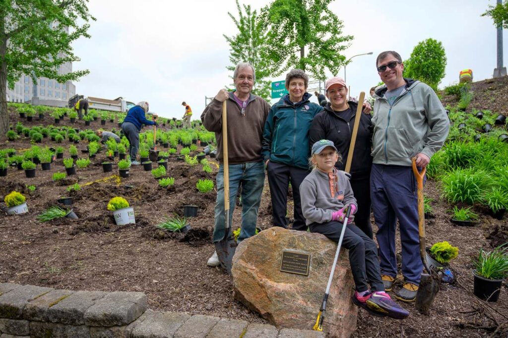 Cathy Caldemeyer and her family at the Smale Anniversary garden
